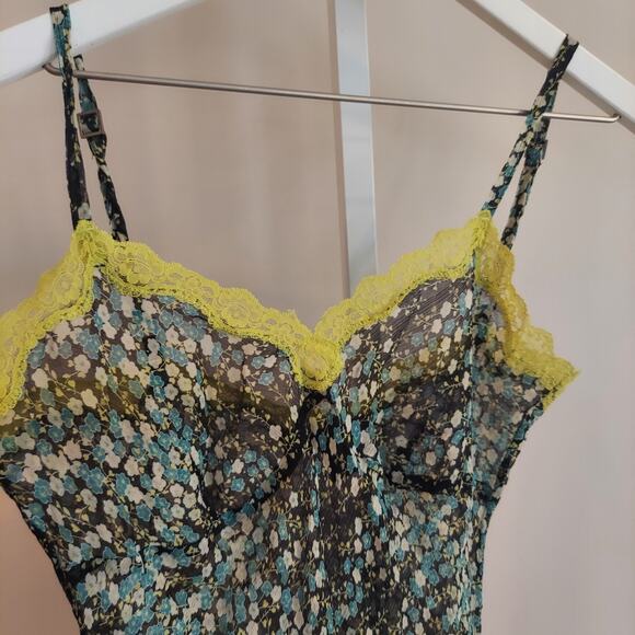 Vintage Express Sheer Cami Mesh Babydoll Tank Silk Ditsy Floral 90s Y2K Fairy - Picture 2 of 7